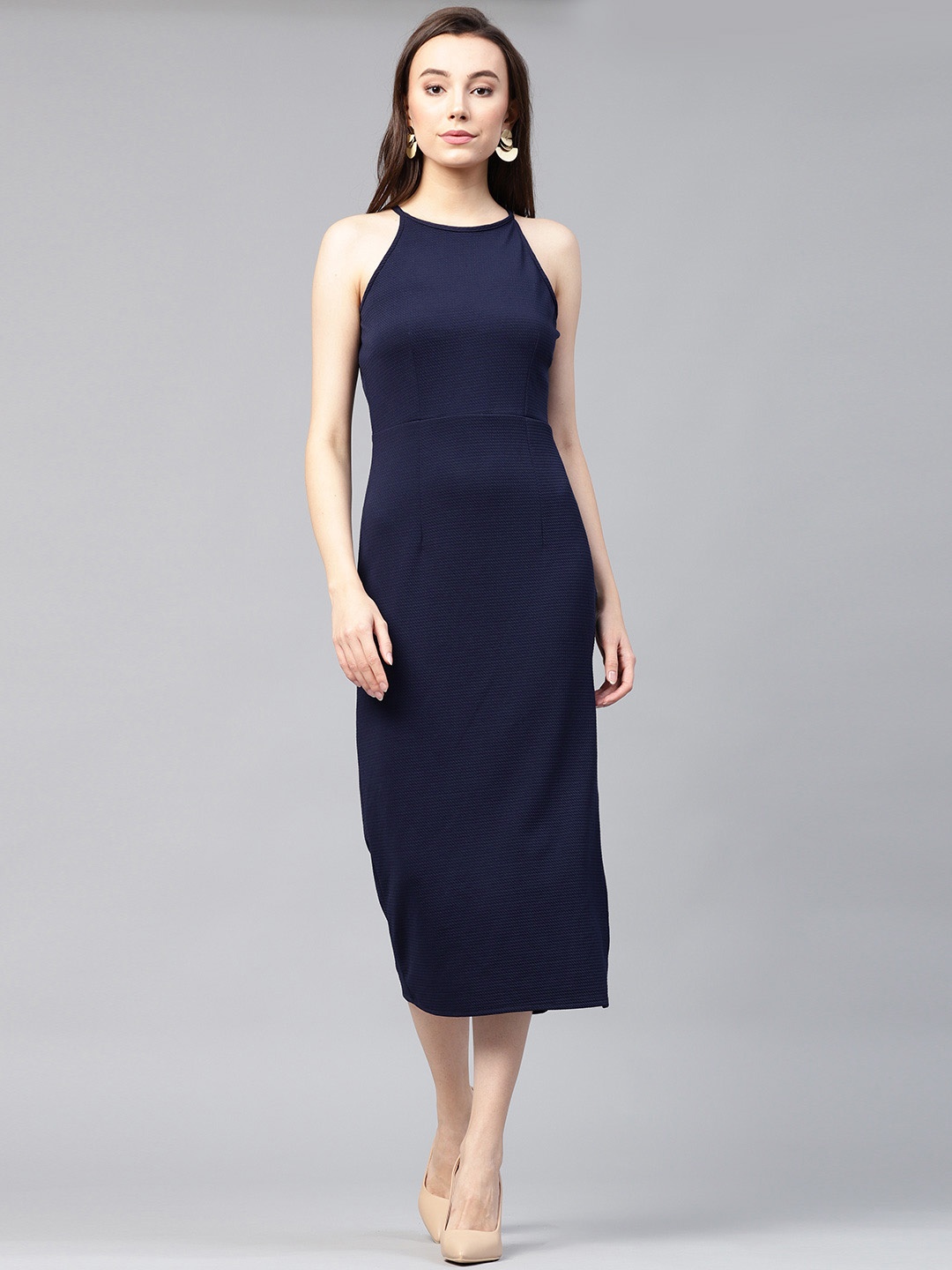 

Zima Leto Women Self Design Navy Blue Sheath Dress