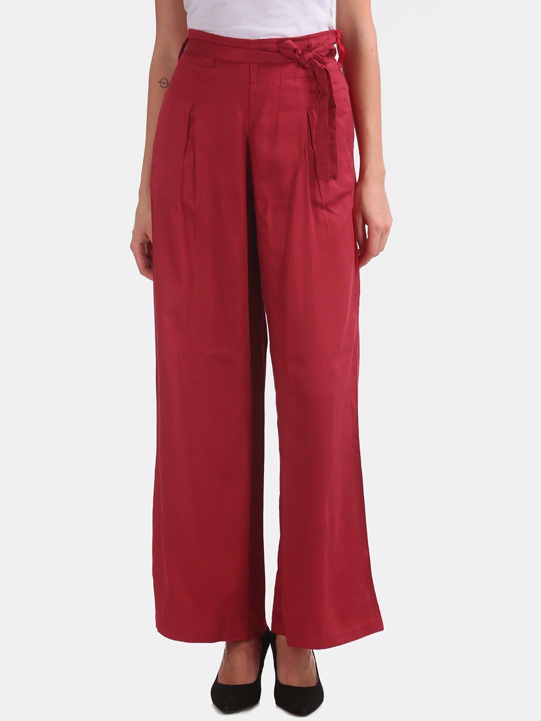 

U.S. Polo Assn. Women Women Red Regular Fit Solid Parallel Trousers