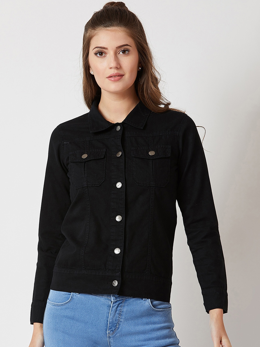 

Miss Chase Women Black Solid Denim Jacket