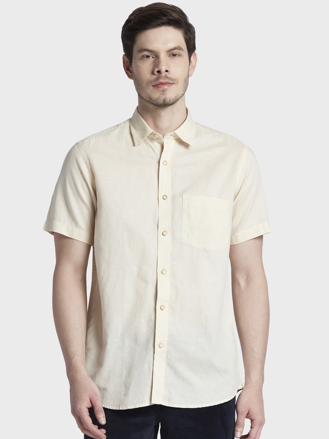 

ColorPlus Men Beige Tailored Fit Solid Casual Shirt