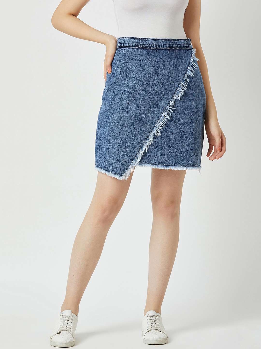 

Miss Chase Women Blue Solid A-Line Denim Mini Skirt
