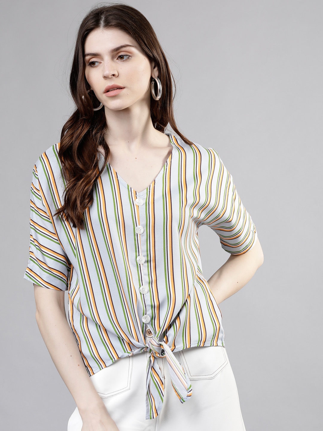 

Tokyo Talkies Women Blue Striped Top
