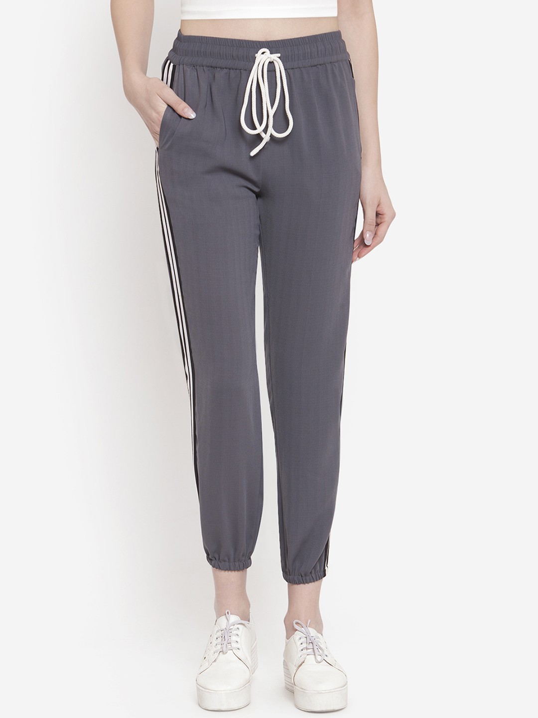 

Martini Women Grey Comfort Loose Fit Striped Joggers
