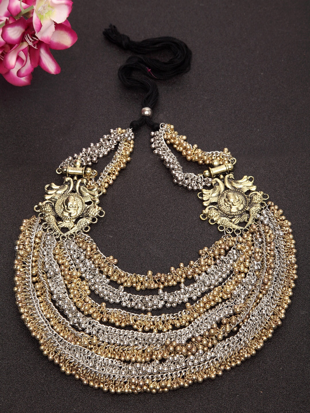 

Moedbuille Gold-Plated Antique Temple Design Oxidised Handcrafted Necklace