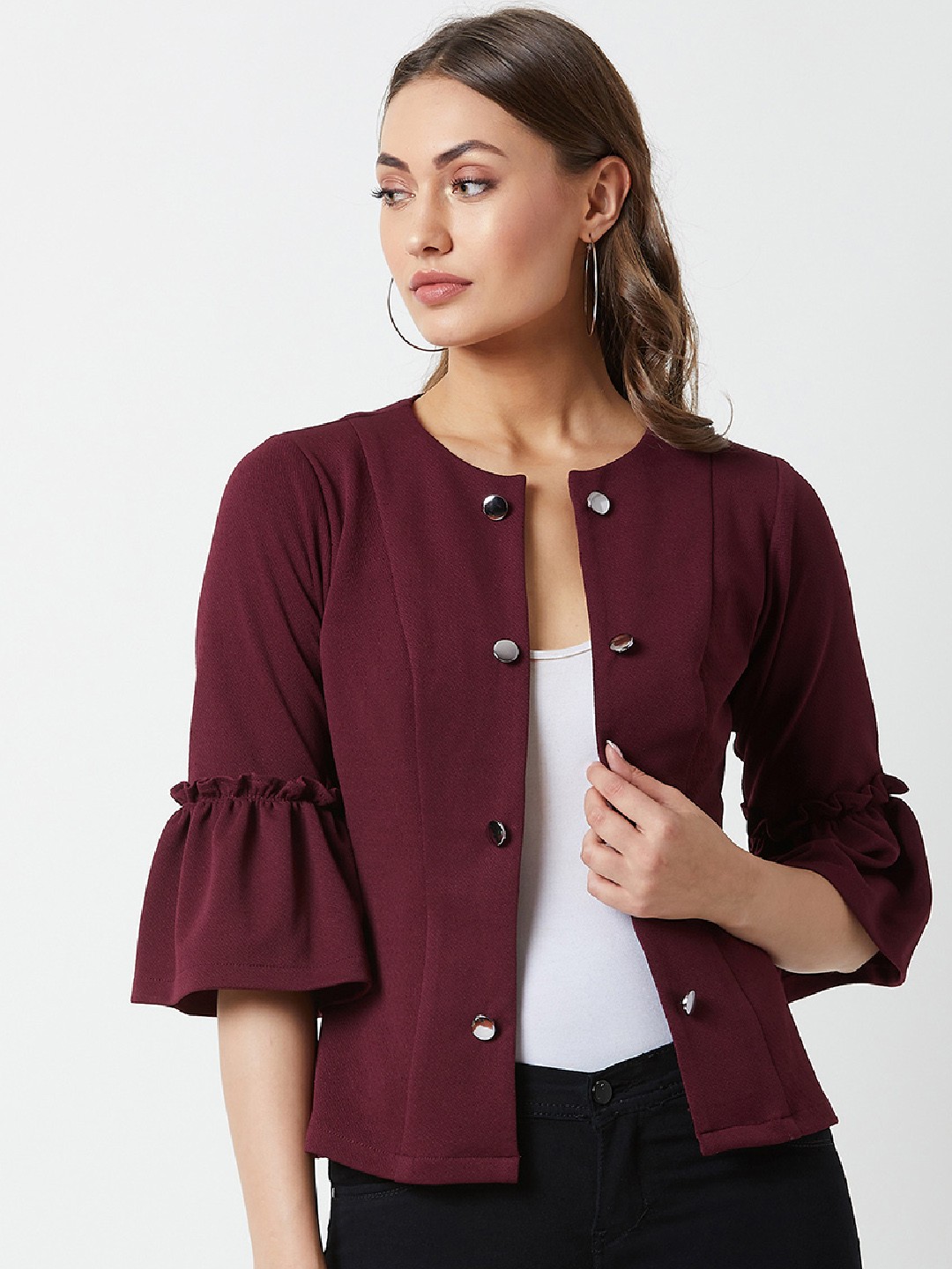 

Miss Chase Women Maroon Solid Tailored Jacket