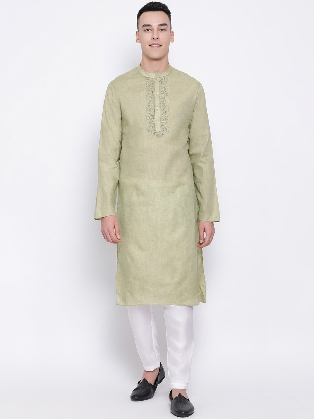 

DEVOILER Men Green Solid Straight Kurta