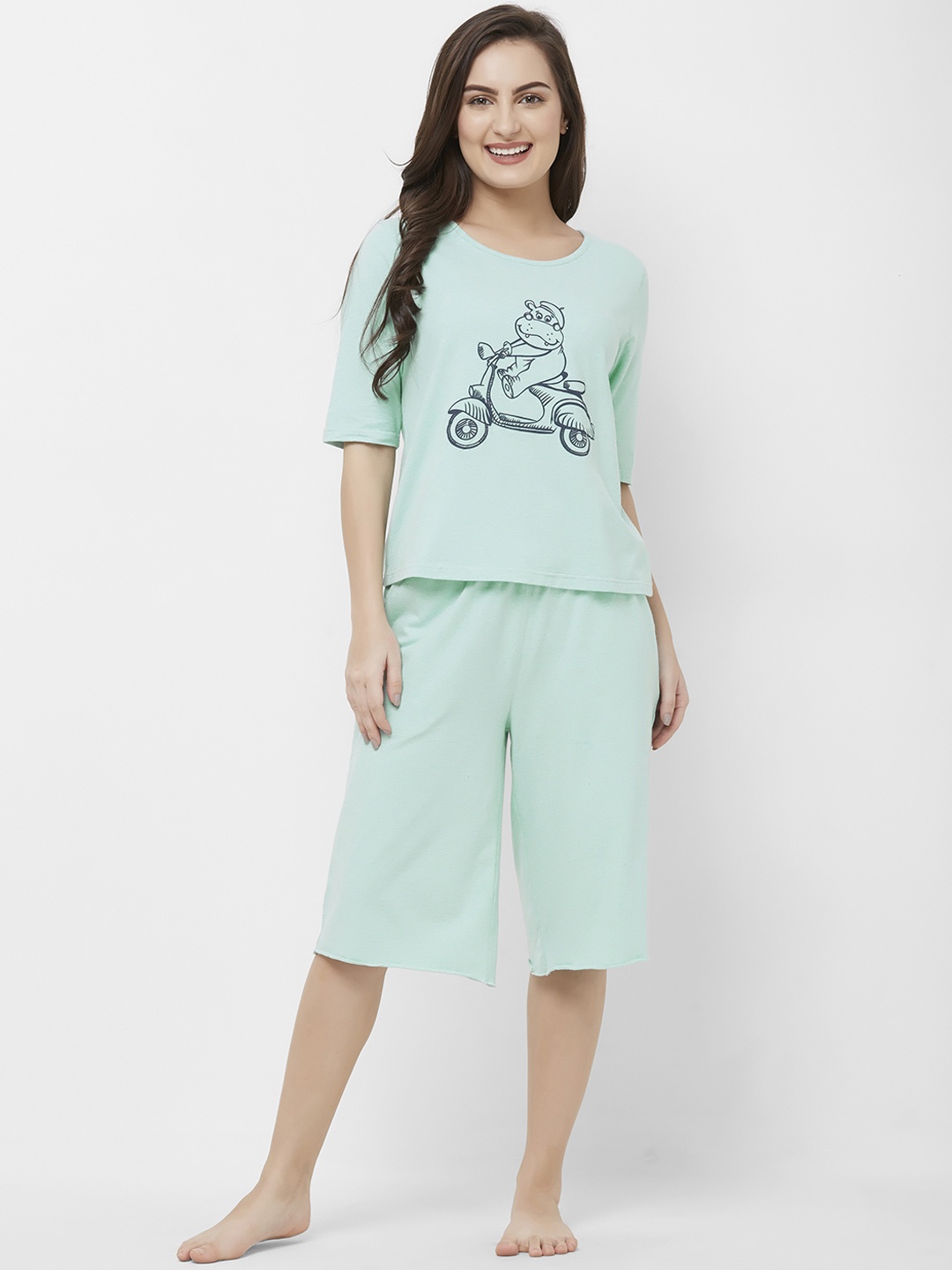 

Mystere Paris Women Sea Green Printed Night Suit