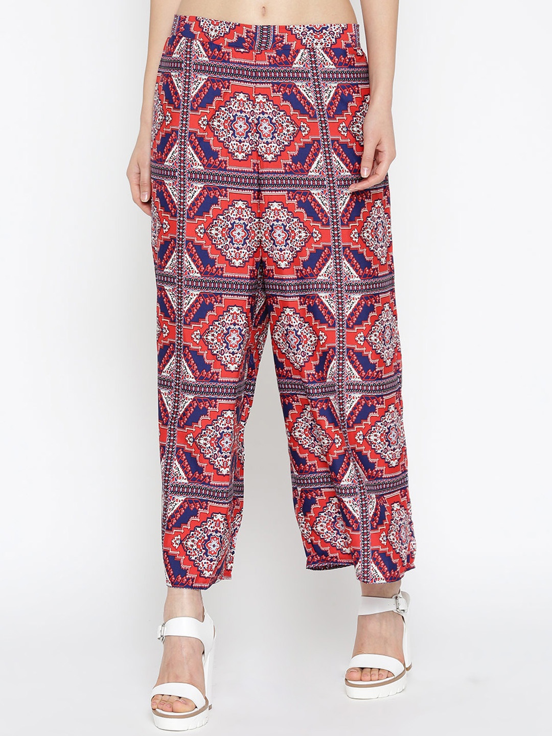 

Sera Women Red & Blue Printed Flared Palazzos
