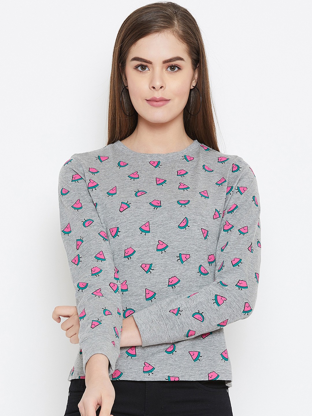 

GRITSTONES Women Grey Printed Round Neck T-shirt