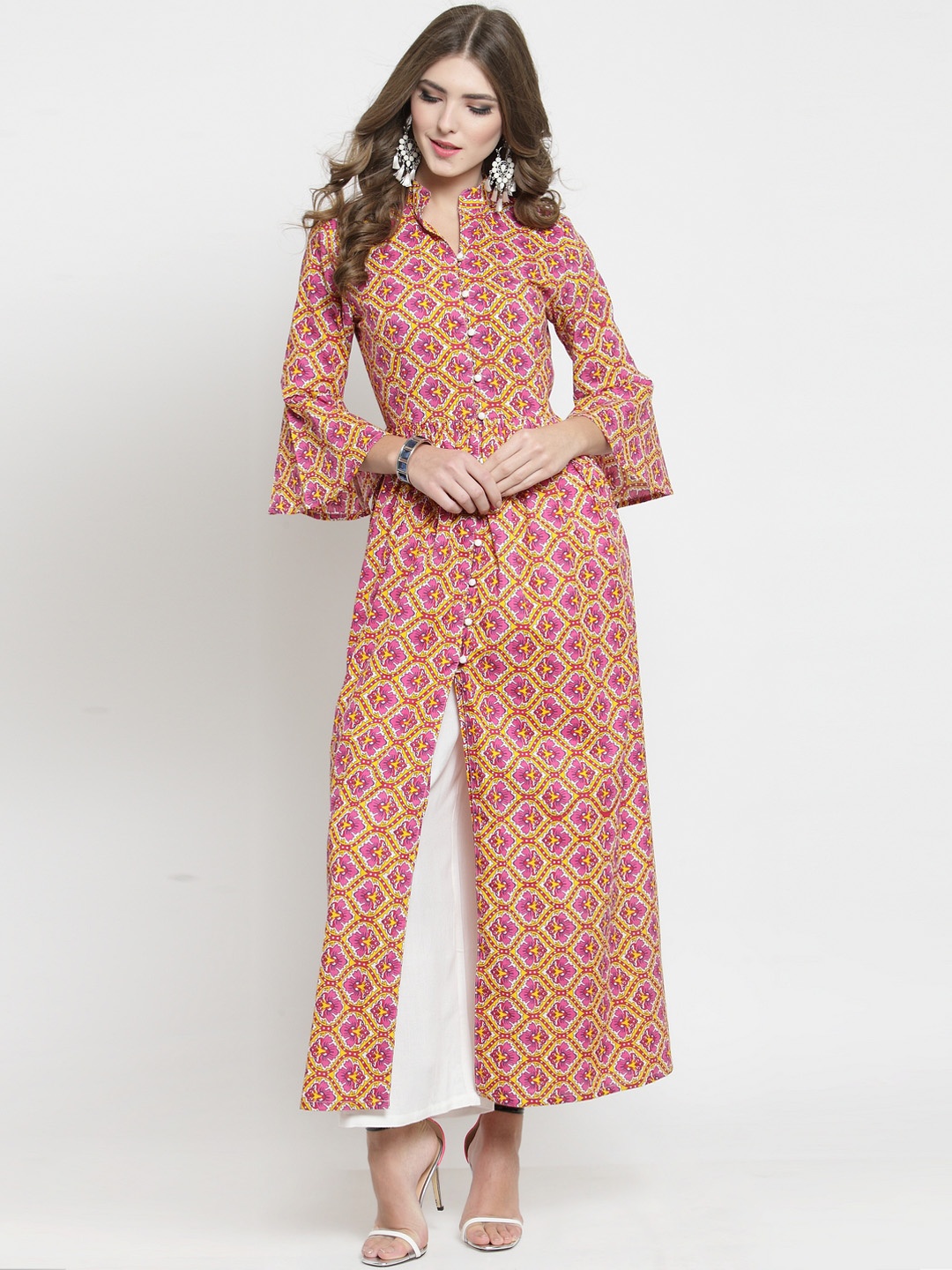 

Sera Women Pink & Yellow Printed A-Line Kurta