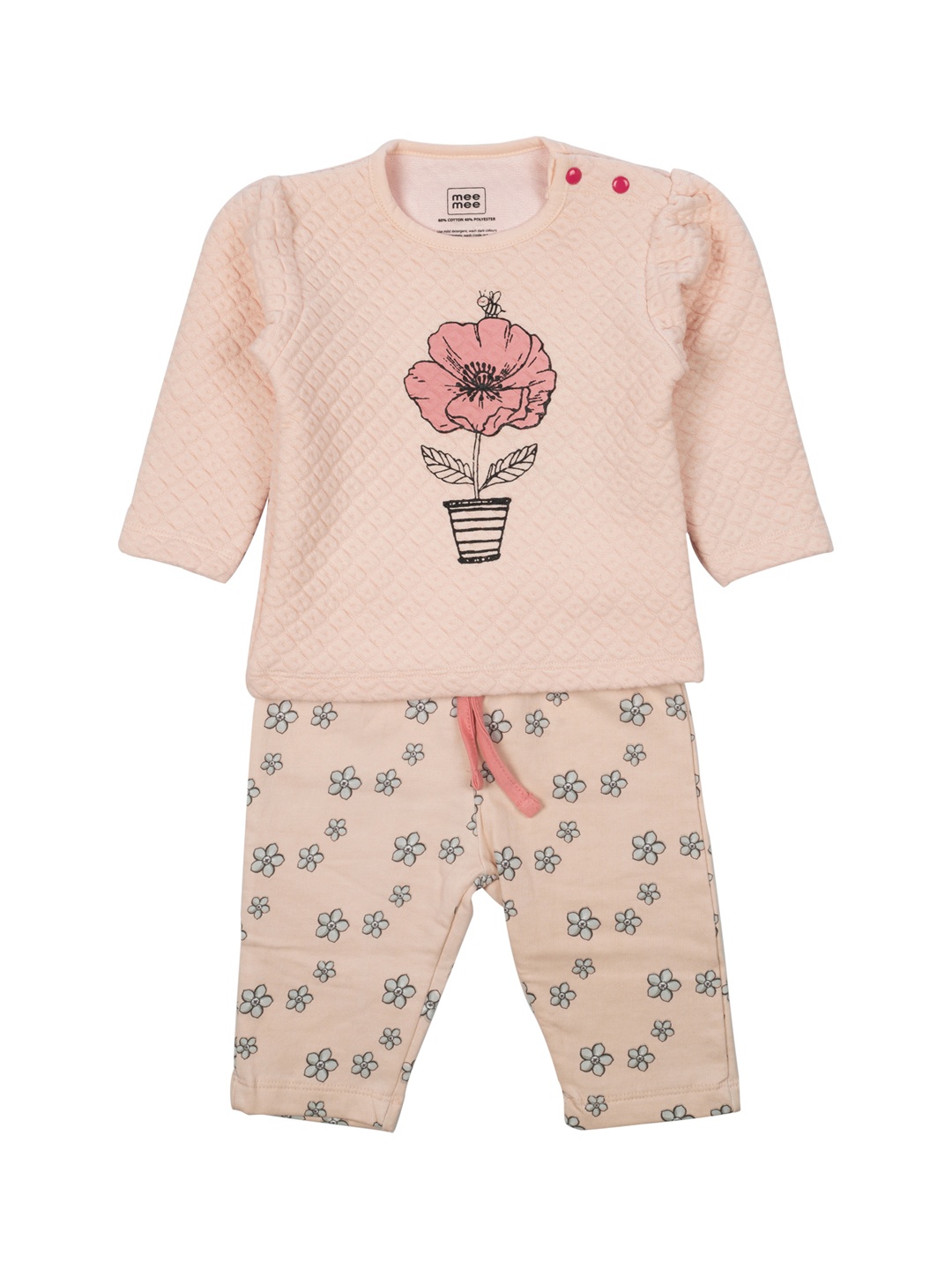 

MeeMee Girls Peach-Coloured Printed T-shirt with Leggings