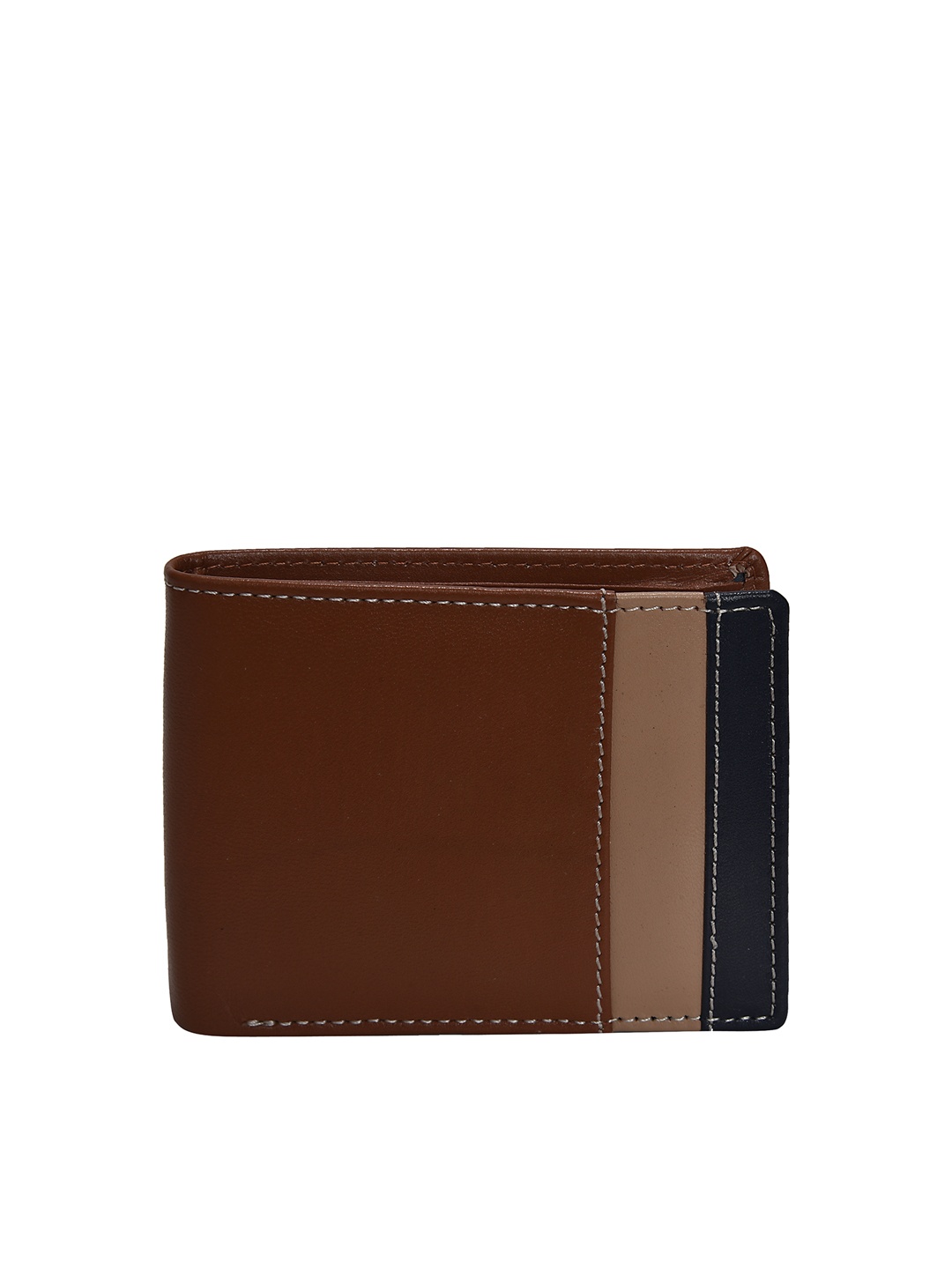 

Peseta Men Tan Brown & Beige Colourblocked Two Fold Leather Wallet