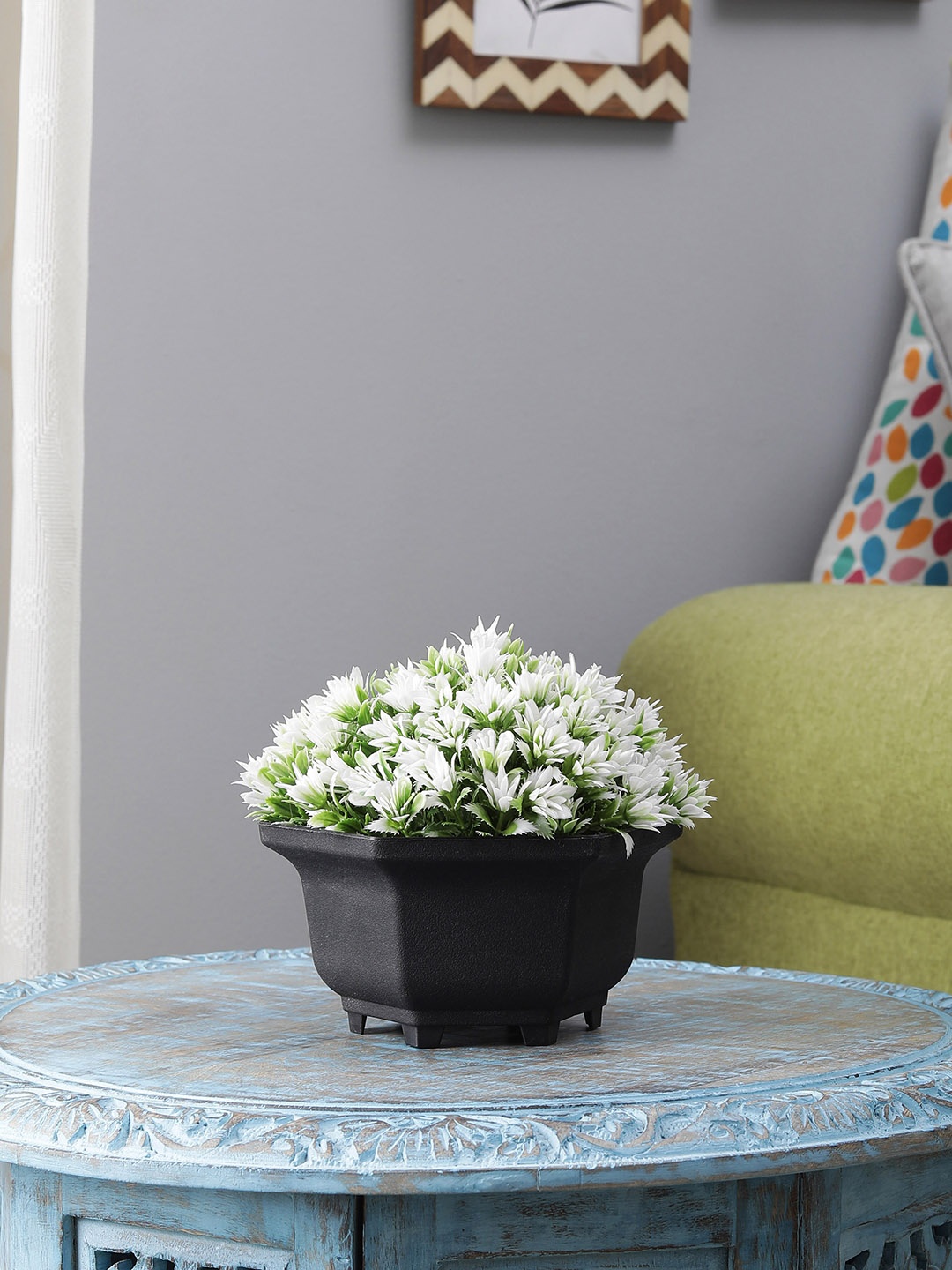 

FOLIYAJ Green & White Artificial Plant With Black Pot