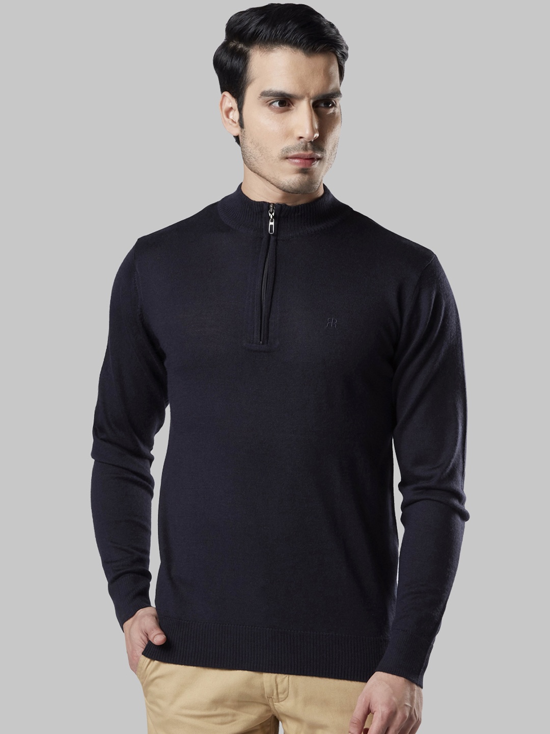 

Raymond Men Navy Blue Solid Wool Blend Sweater