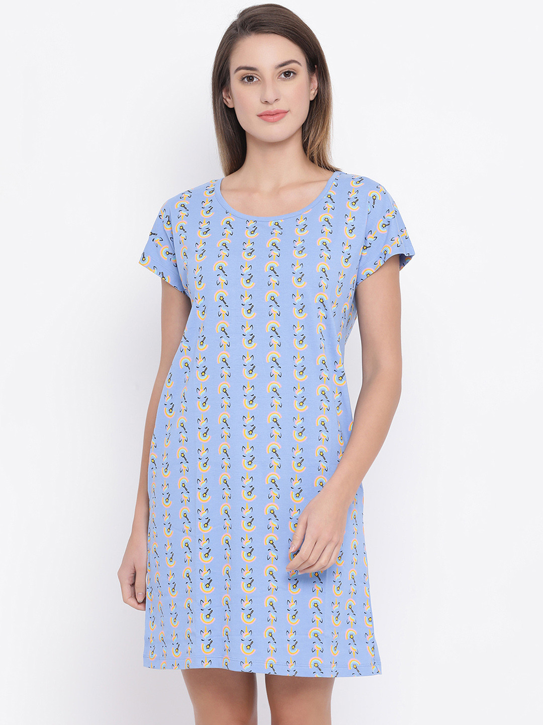 

Clovia Women Lavender & Yellow Printed Sleep T-shirt