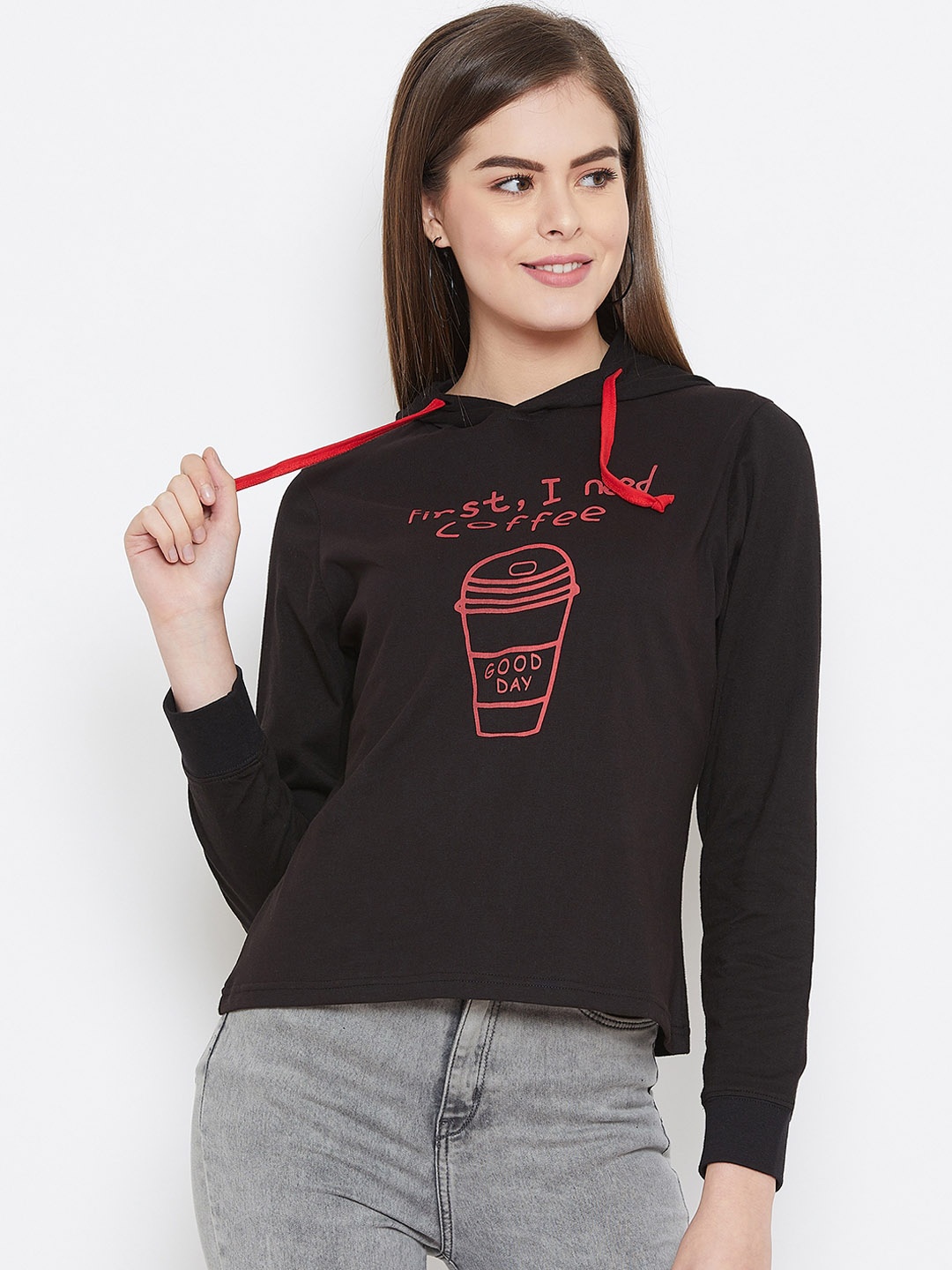 

GRITSTONES Women Black Printed Pure Cotton Top