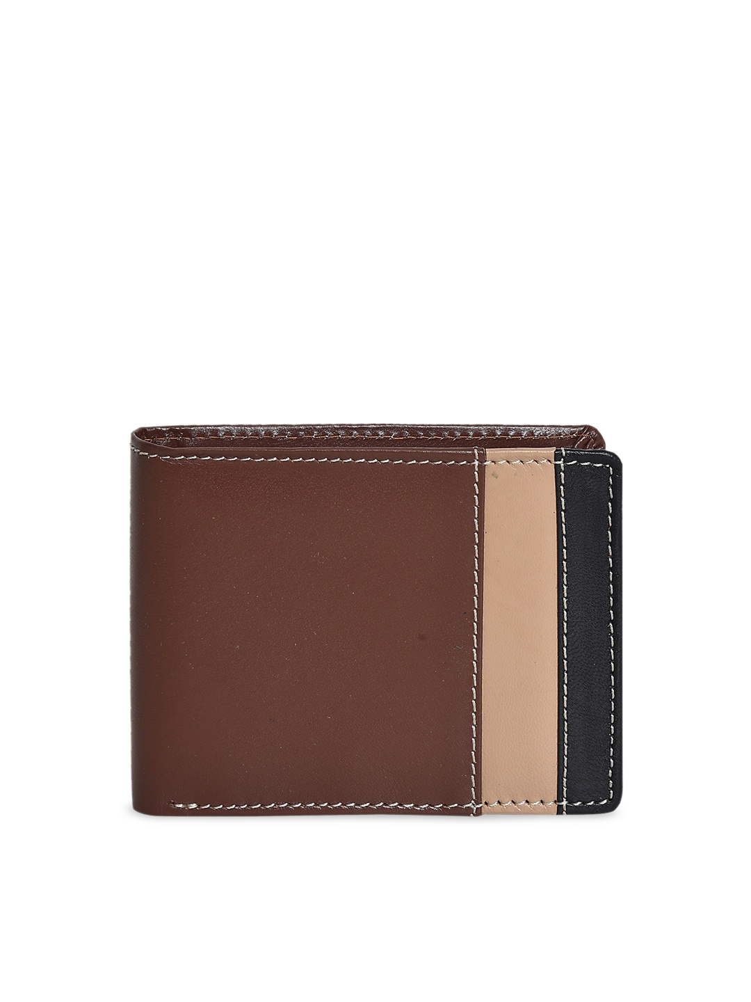 

Peseta Men Brown & Beige Colourblocked Two Fold Leather Wallet