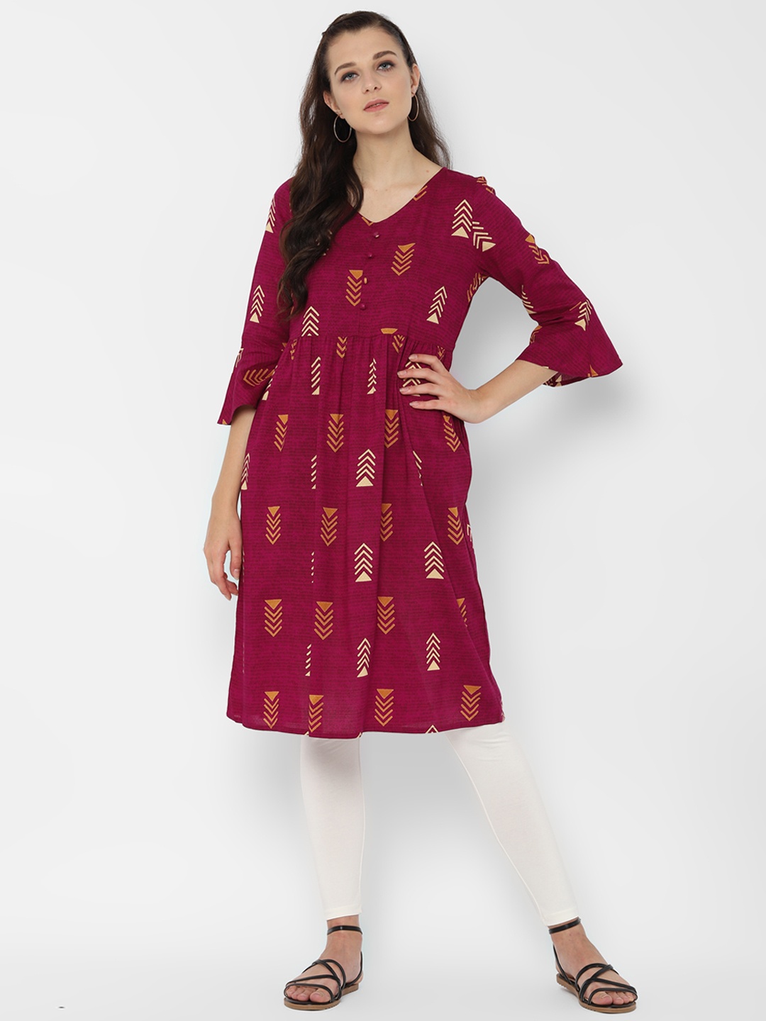 

People Women Maroon & Mustard Yellow Printed A-Line Kurta