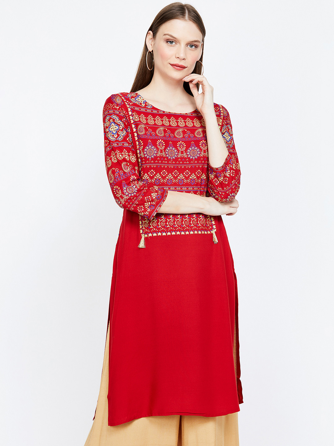 

Melange by Lifestyle Women Red Printed Straight Kurta