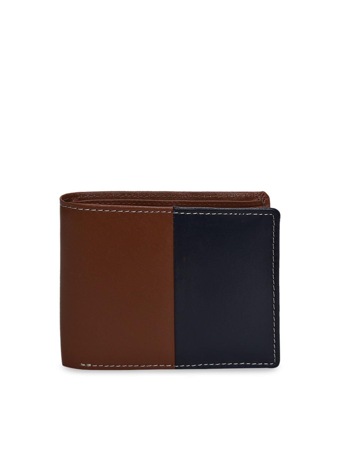 

Peseta Men Brown & Navy Blue Colourblocked Genuine Leather Two Fold Wallet