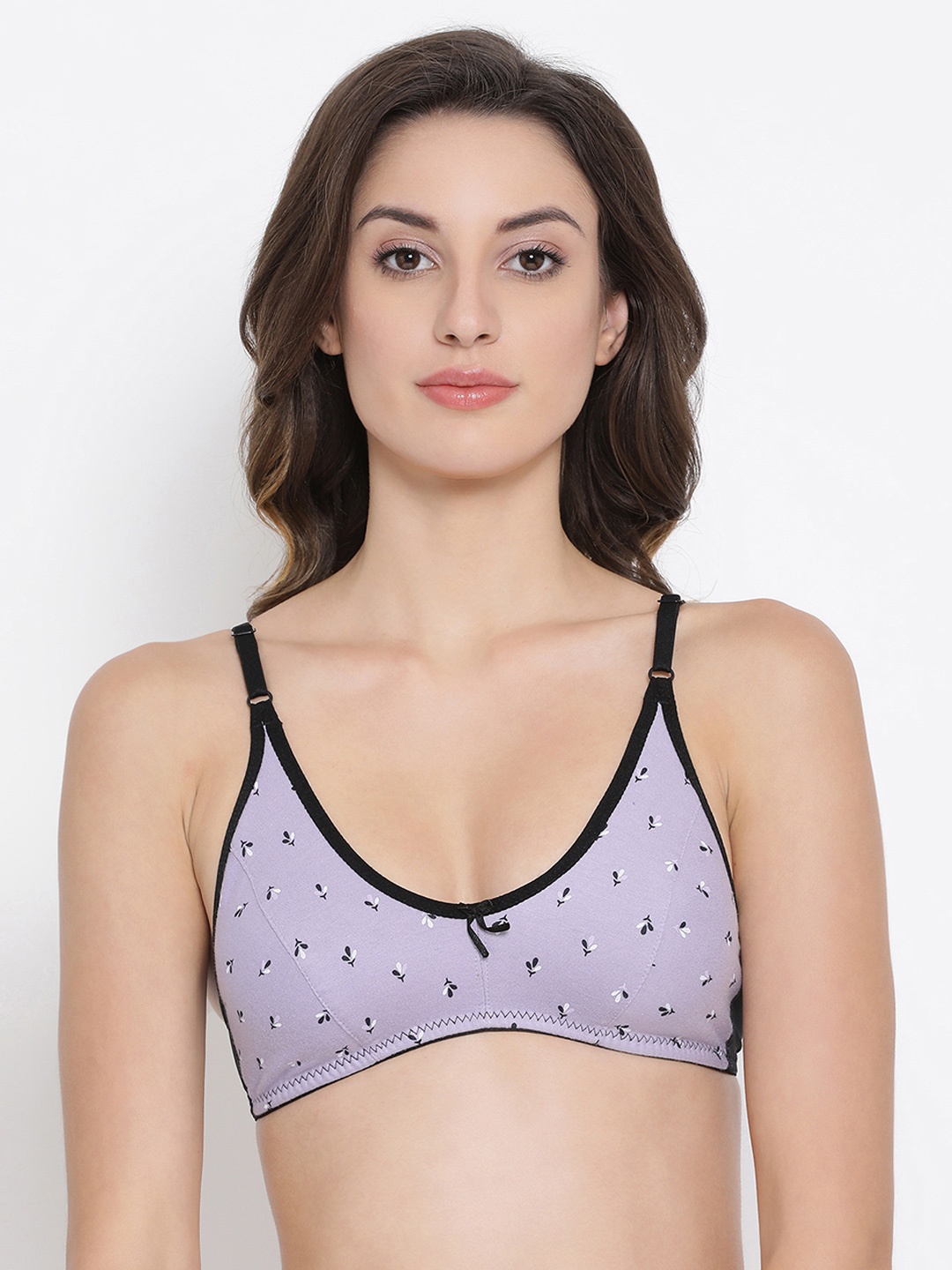 

Clovia Purple & Black Printed Non-Wired Non Padded Everyday Bra BR1815P1232
