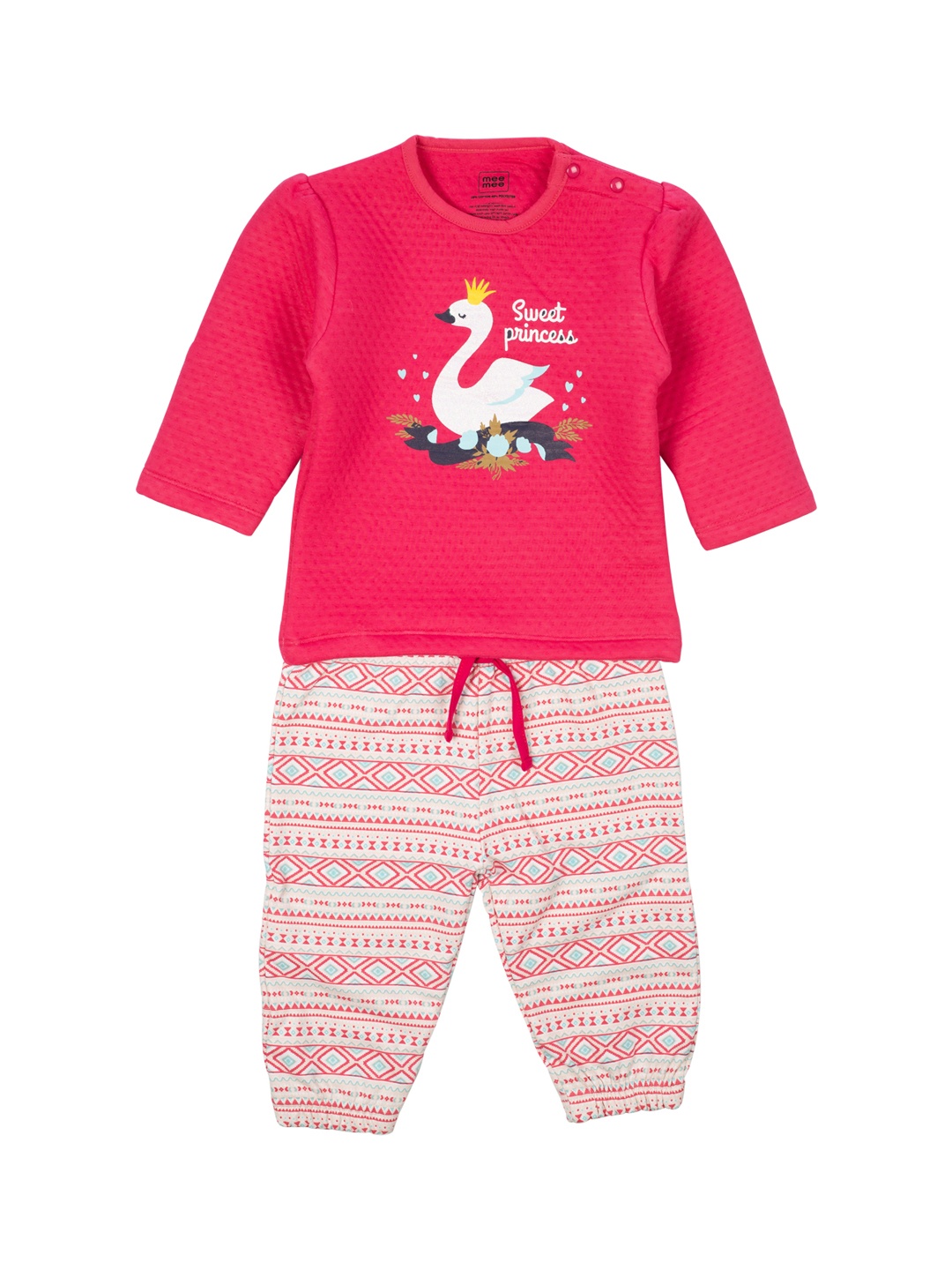 

MeeMee Girls Fuchsia Pink & White Printed Night Suit