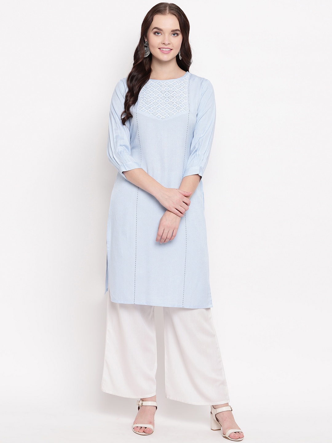 

Kvsfab Women Blue Woven Design Straight Kurta