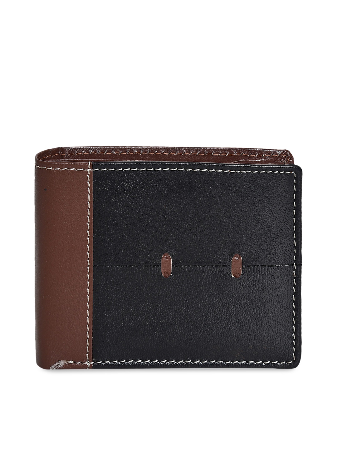 

Peseta Men Black & Brown Colourblocked Genuine Leather Two Fold Wallet