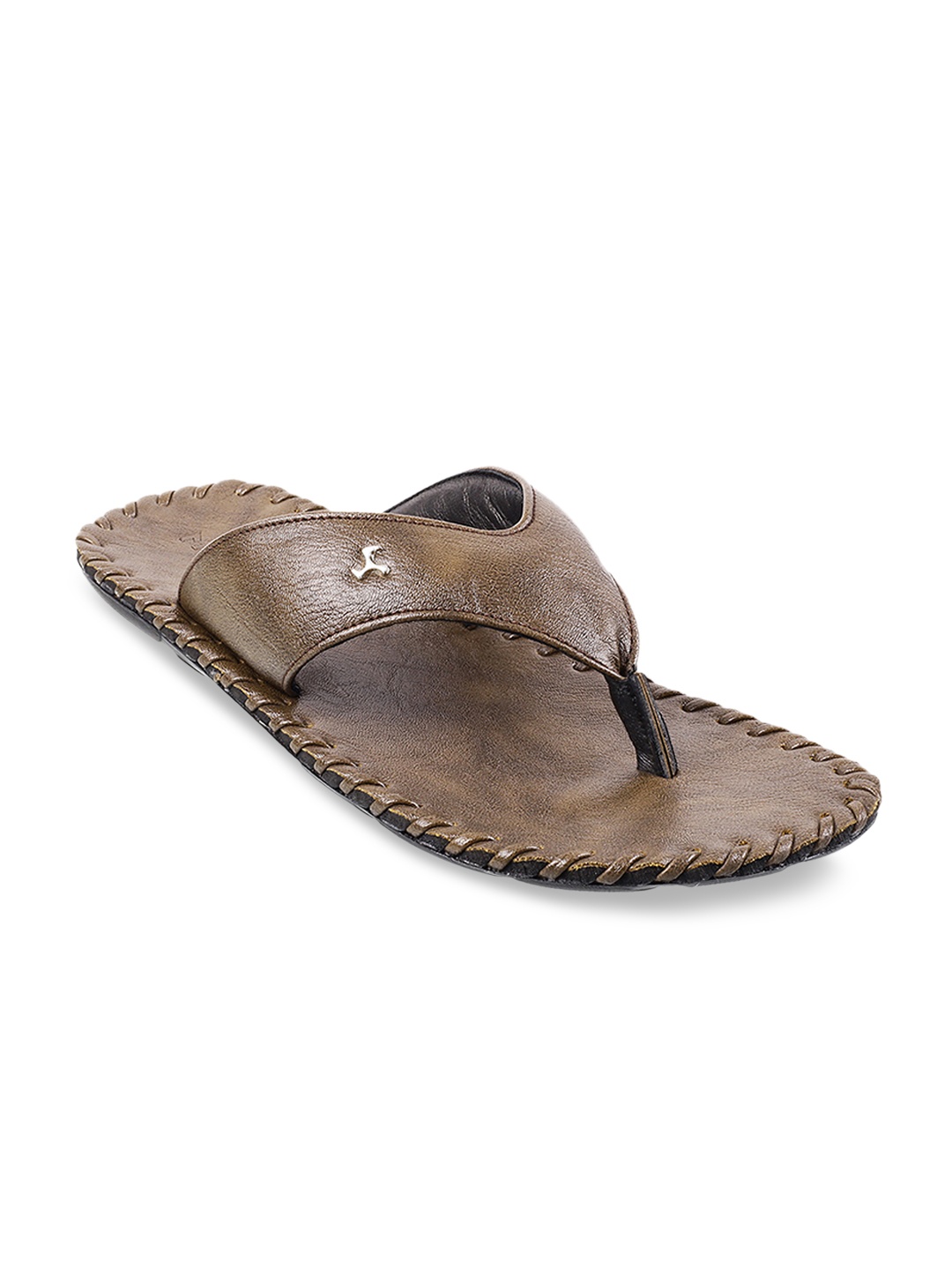 

Mochi Men Olive Brown Solid Leather Comfort Sandals