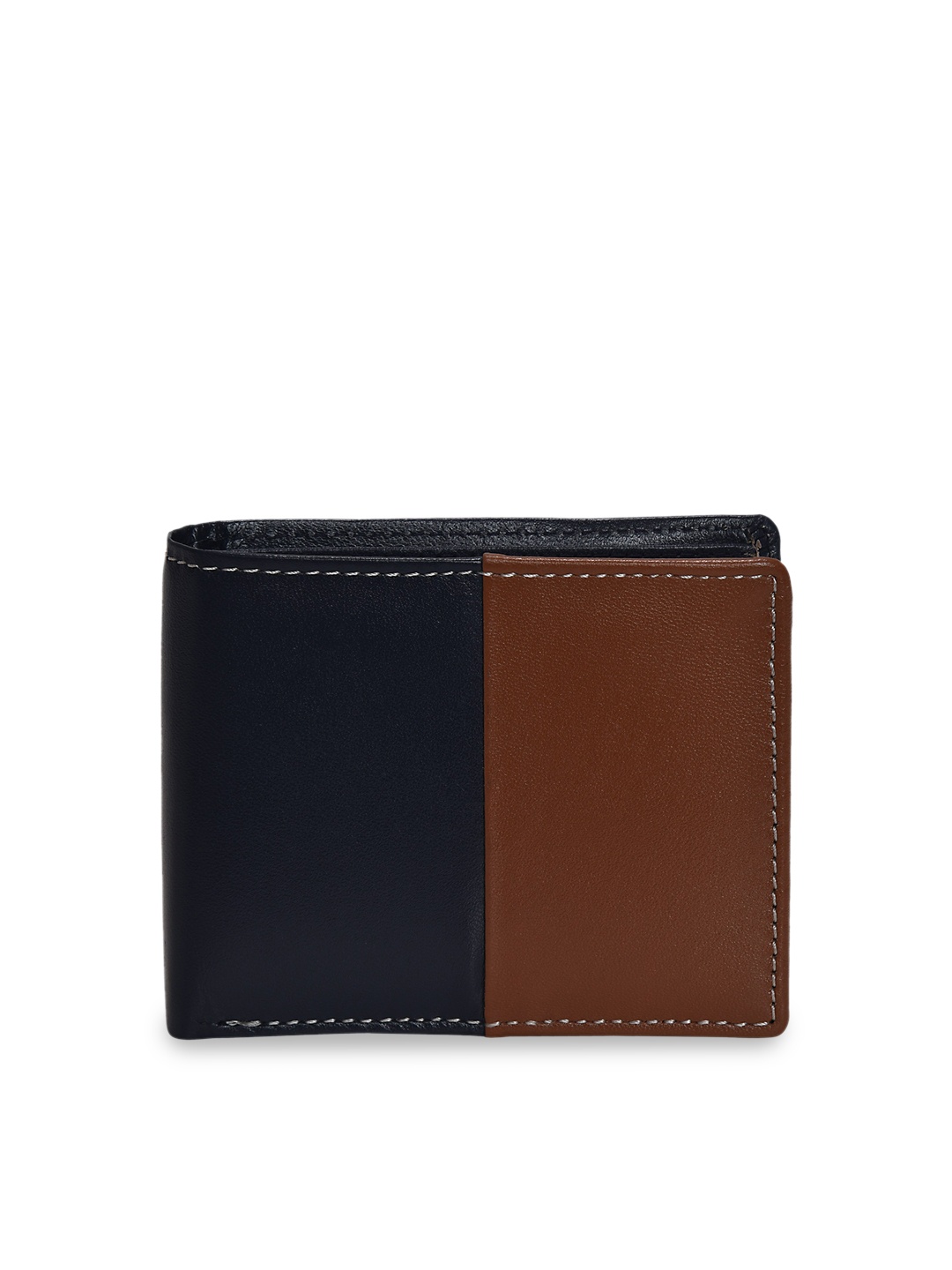 

Peseta Men Navy Blue & Brown Solid Genuine Leather Two Fold Wallet