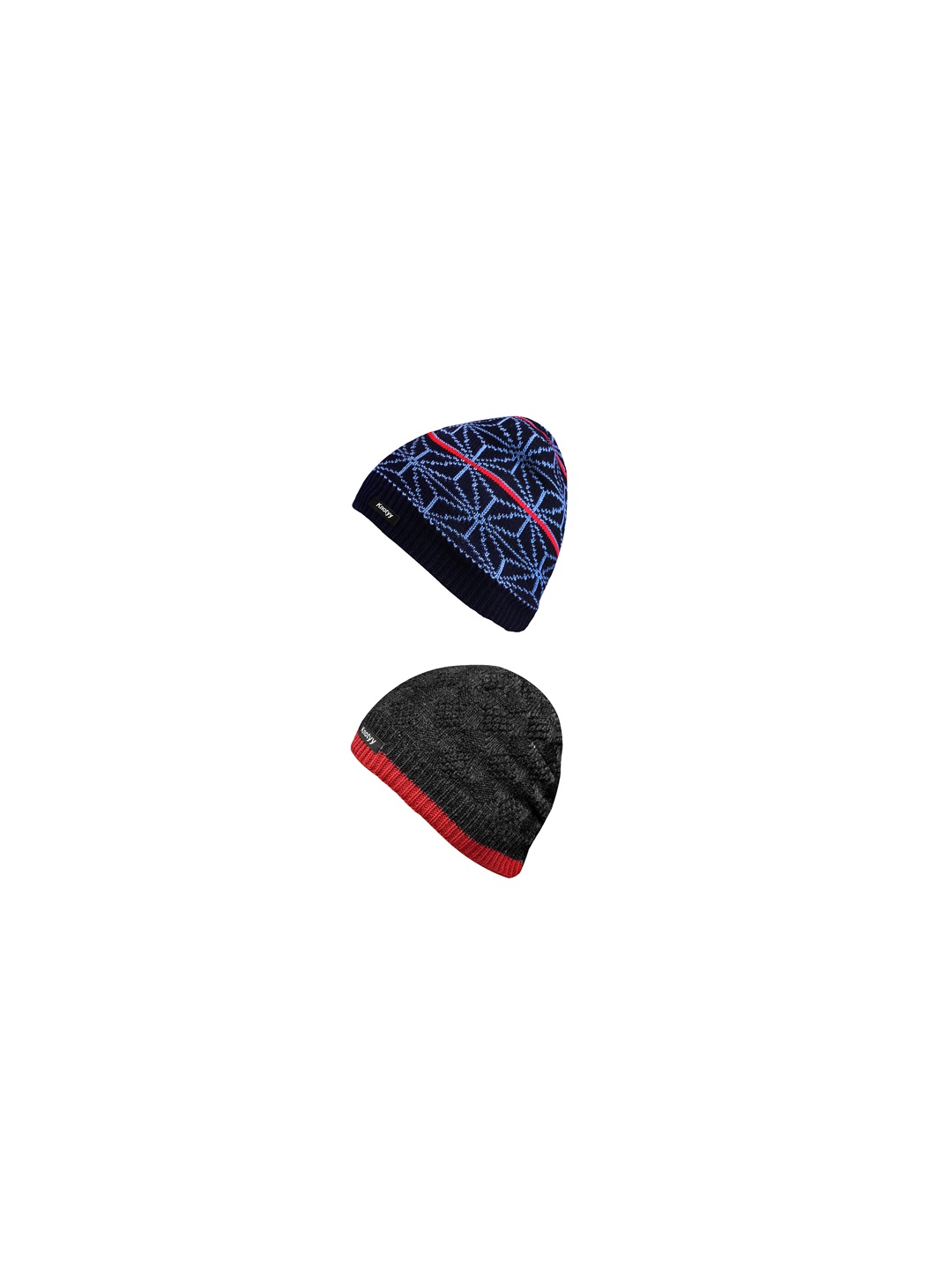 

Knotyy Men Grey & Blue Pack of 2 Self Design Beanie