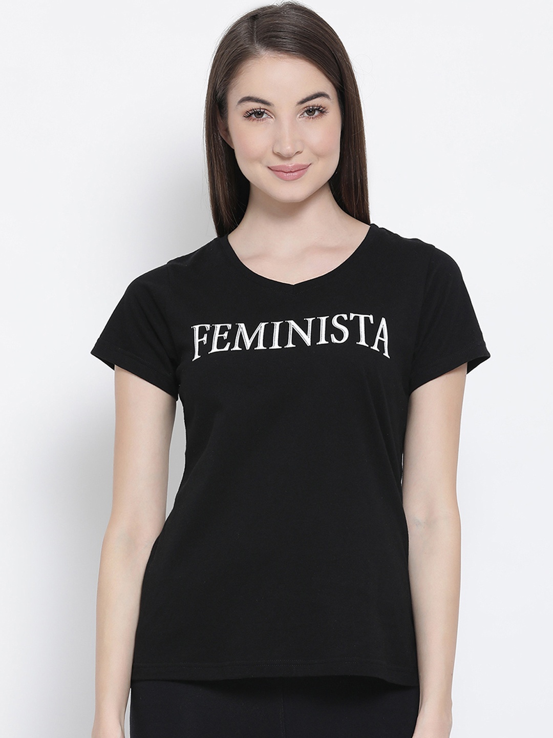 

Clovia Women Black & White Printed Lounge T-shirt