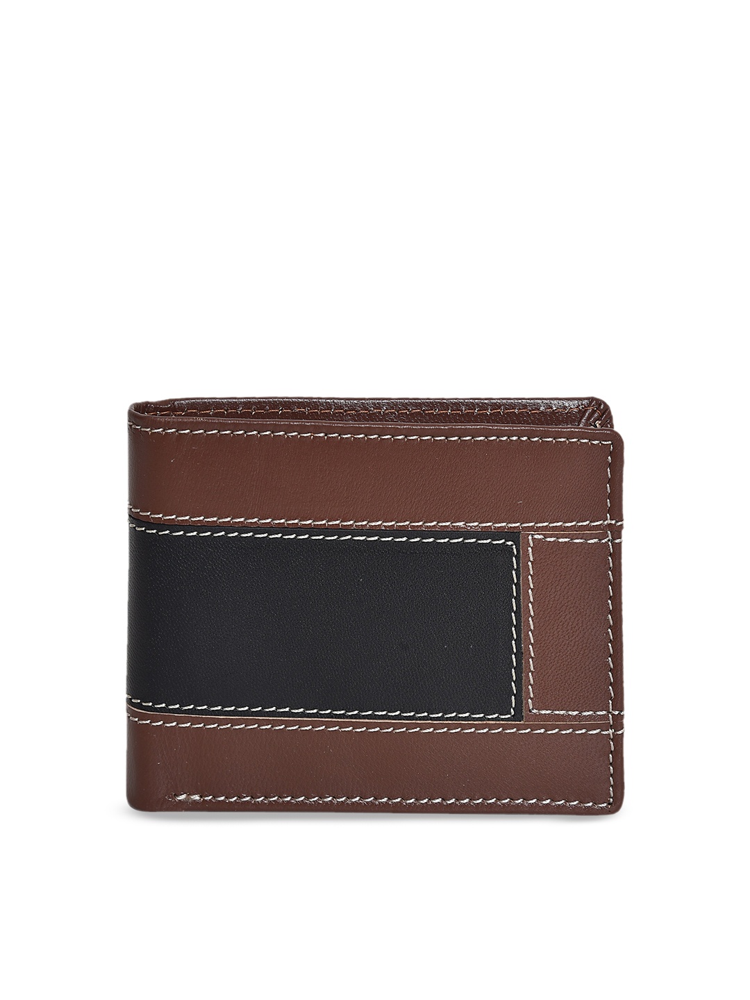 

Peseta Men Brown & Black Colourblocked Genuine Leather Two Fold Wallet