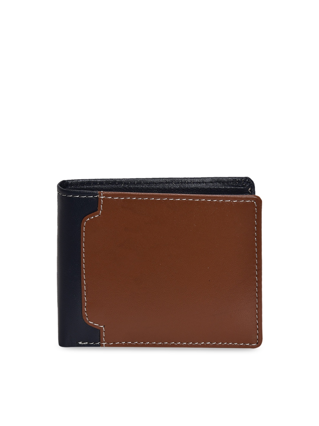 

Peseta Men Tan & Navy Blue Colourblocked Two Fold Leather Wallet