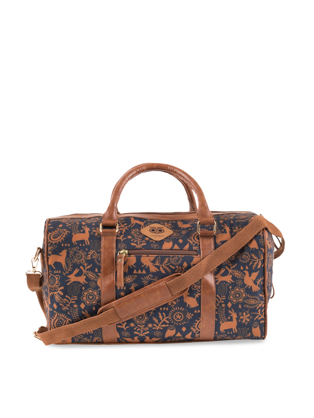 

Chumbak Women Navy Blue & Brown Printed Medium Duffel Bag
