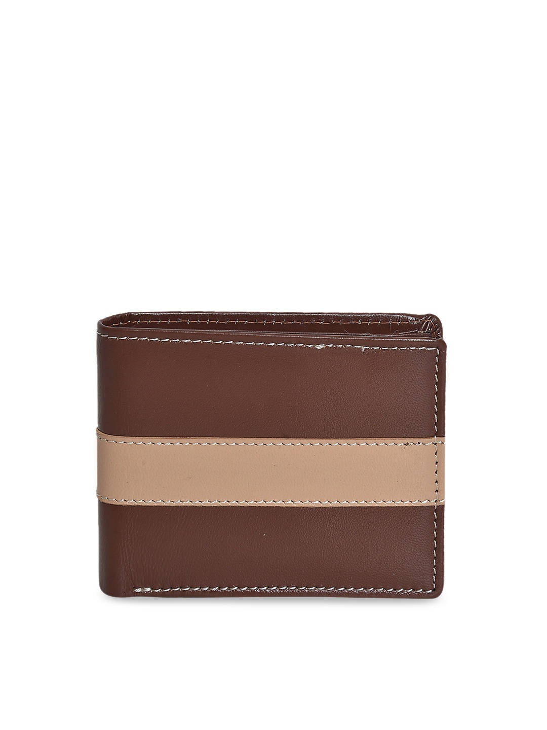

Peseta Men Brown & Beige Colourblocked Genuine Leather Two Fold Wallet