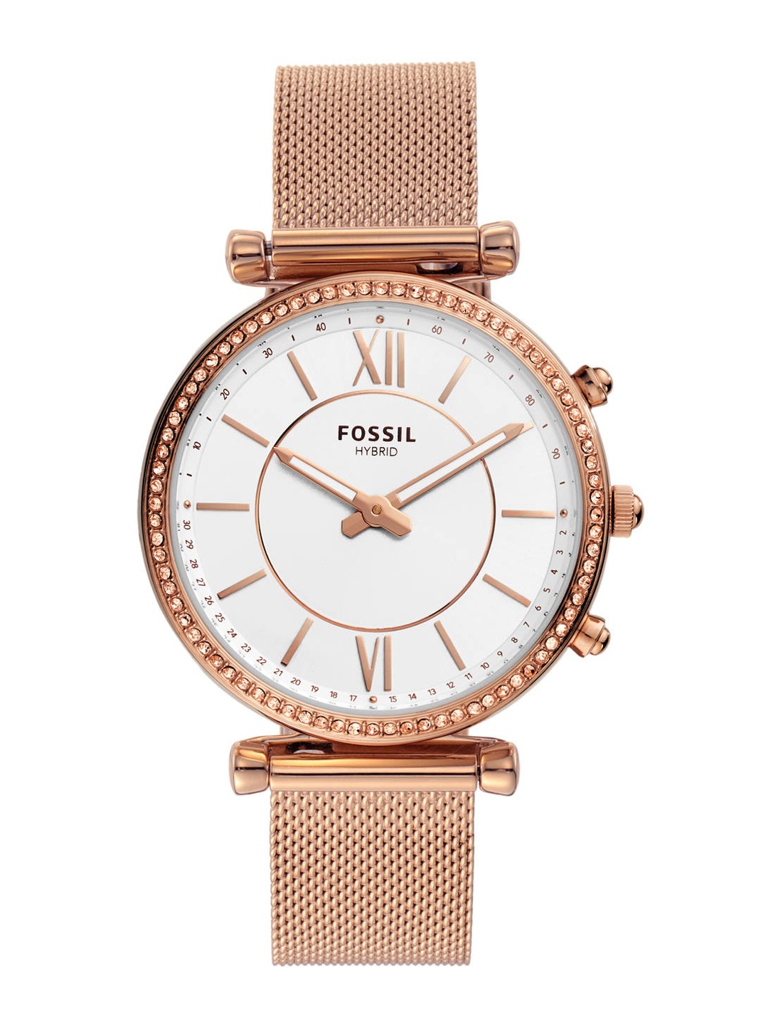 

Fossil Carlie Women White Stainless-Steel Analogue Hybrid Smartwatch FTW5060, Rose gold