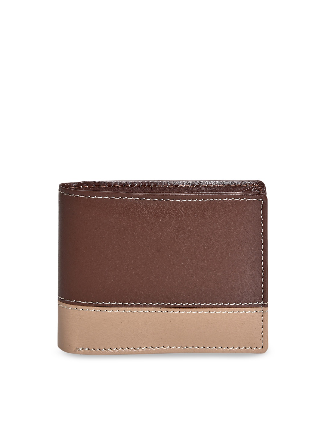 

Peseta Men Brown & Beige Colourblocked Two Fold Leather Wallet