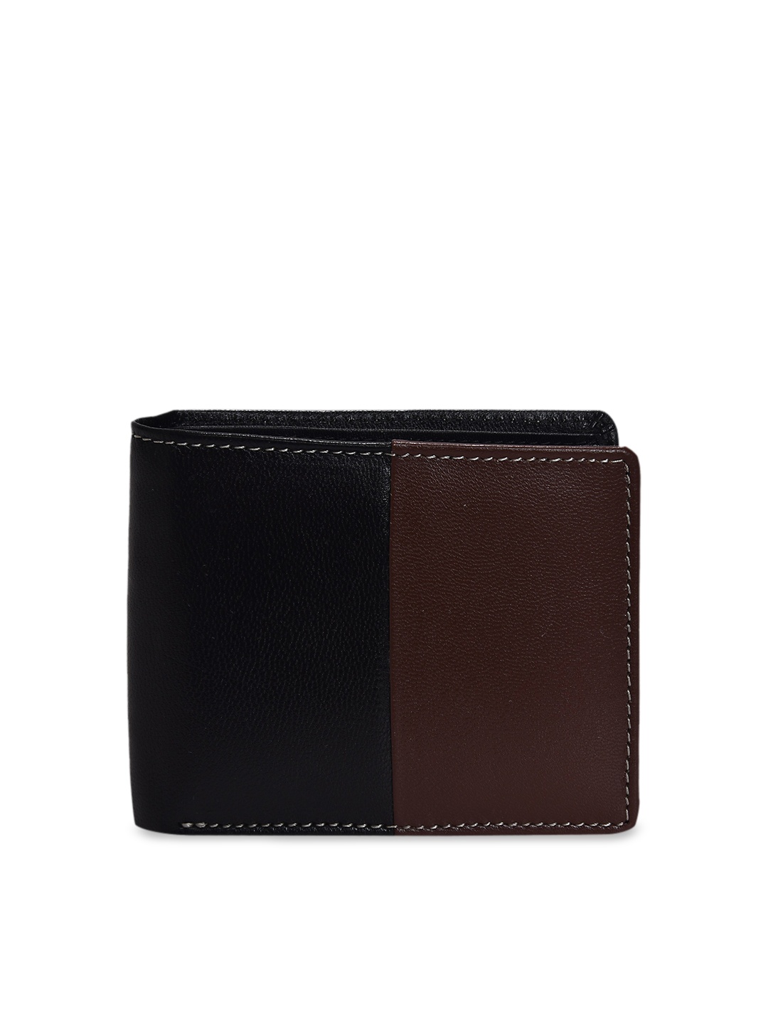 

Peseta Men Black & Brown Colourblocked Two Fold Leather Wallet