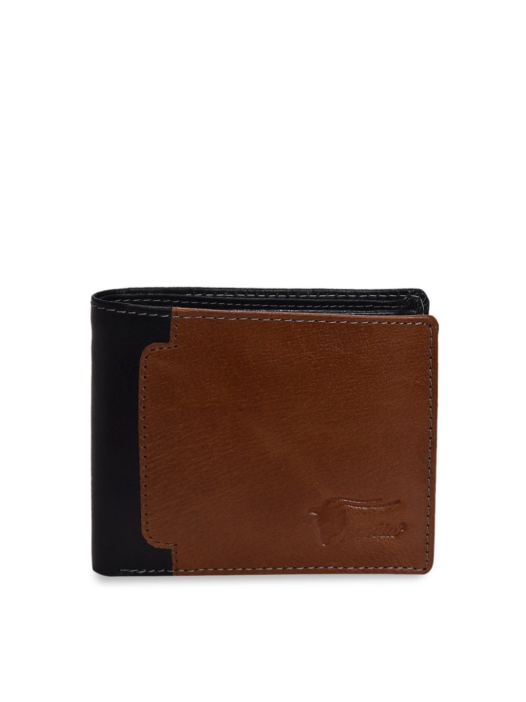 

Peseta Men Tan & Black Colourblocked Genuine Leather Two Fold Wallet