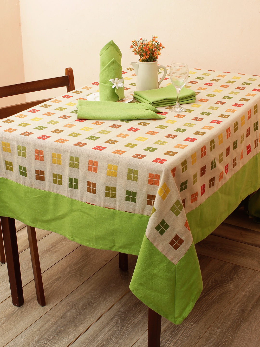 

Soumya Set of 7 Multicoloured Printed Pure Cotton 200TC Table Cover With 6 Napkins, Multi