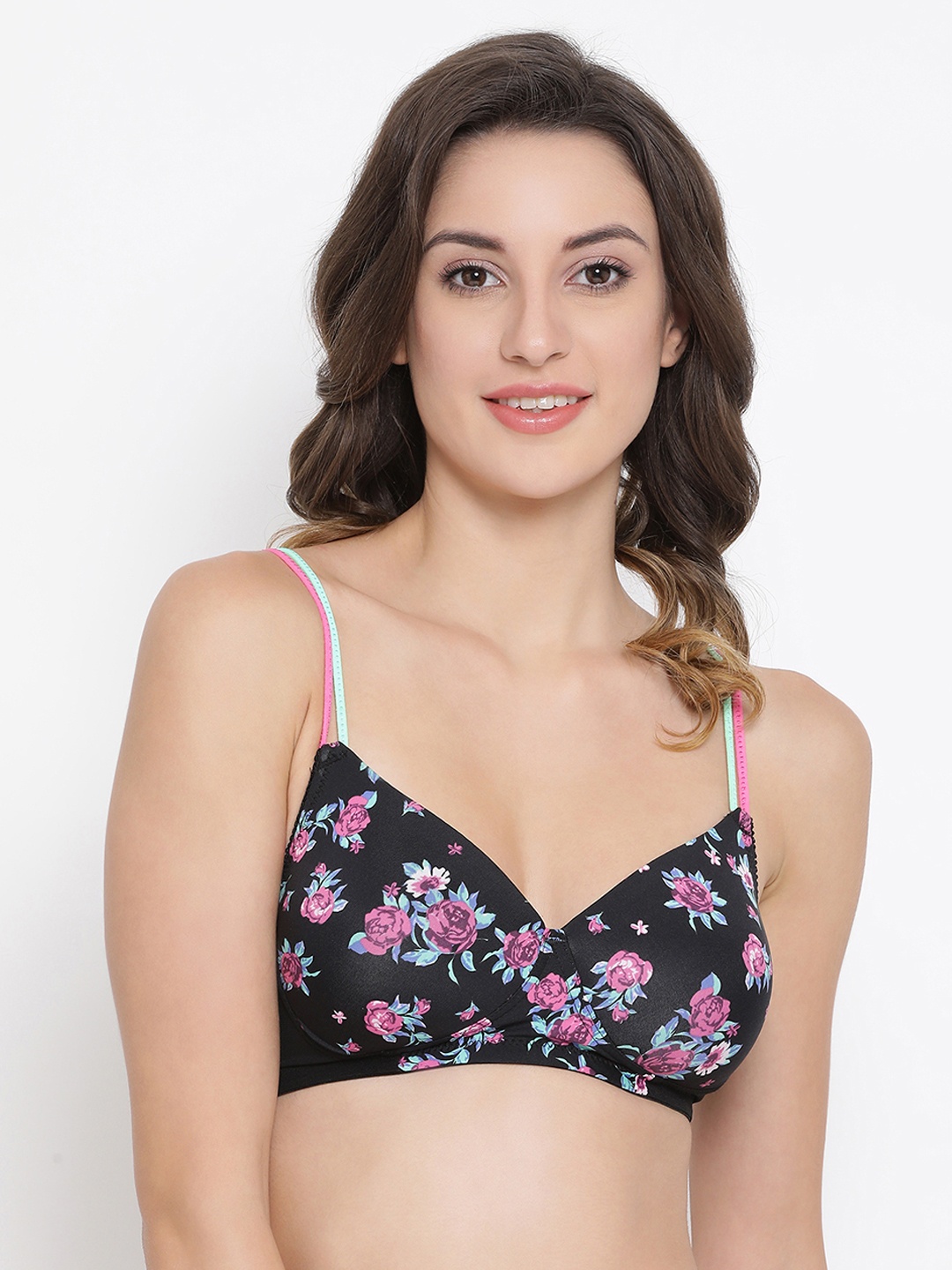 

Clovia Black & Purple Printed Non-Wired Lightly Padded T-shirt Bra BR1737G1332