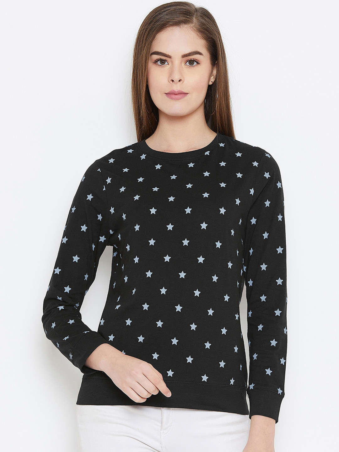 

GRITSTONES Women Black Printed Round Neck T-shirt
