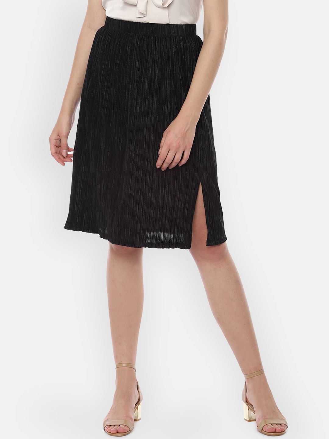 Allen Solly Woman Black Self Design A-Line Skirt