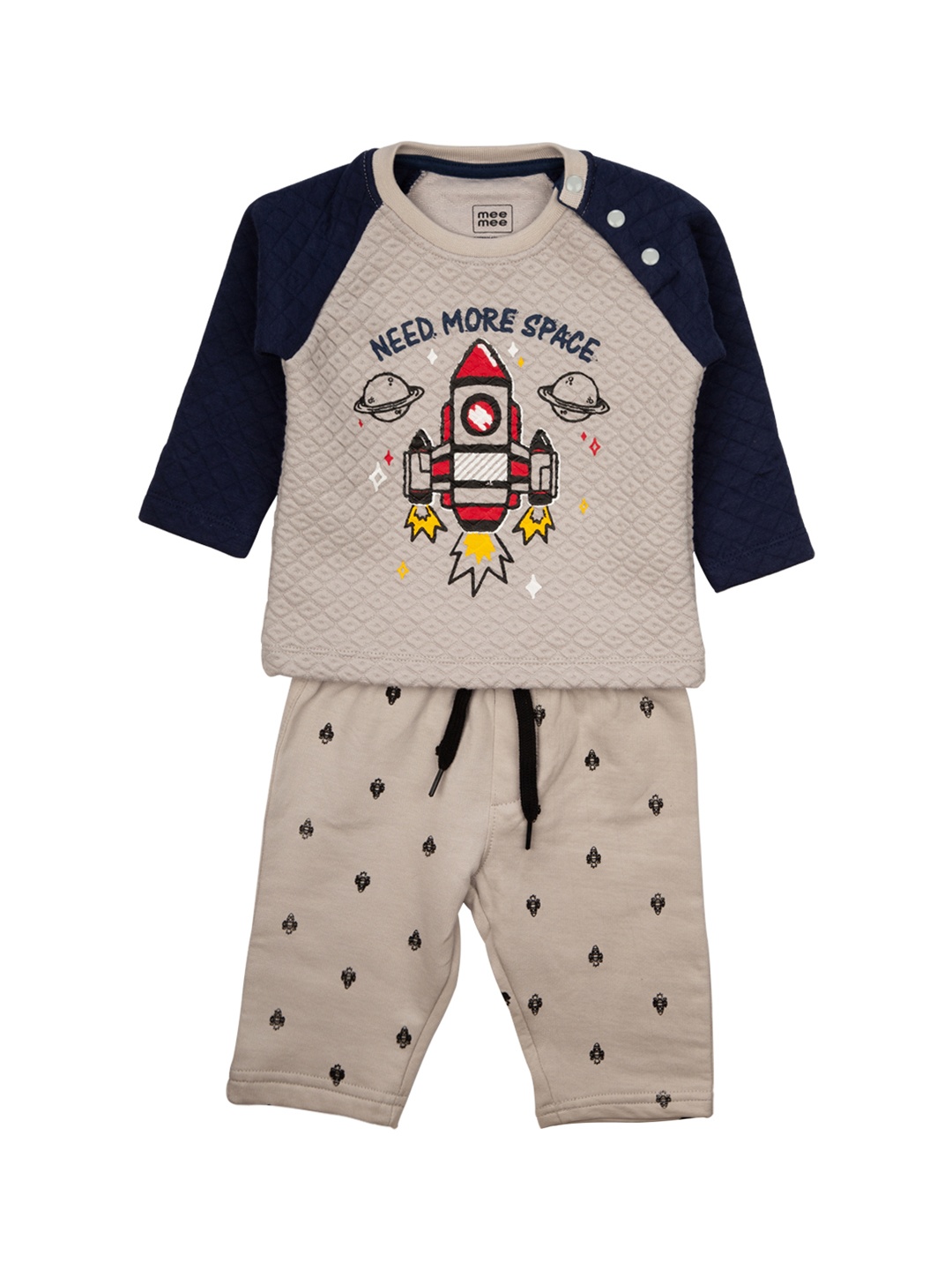 

MeeMee Boys Grey & Navy Blue Printed T-shirt with Pyjamas