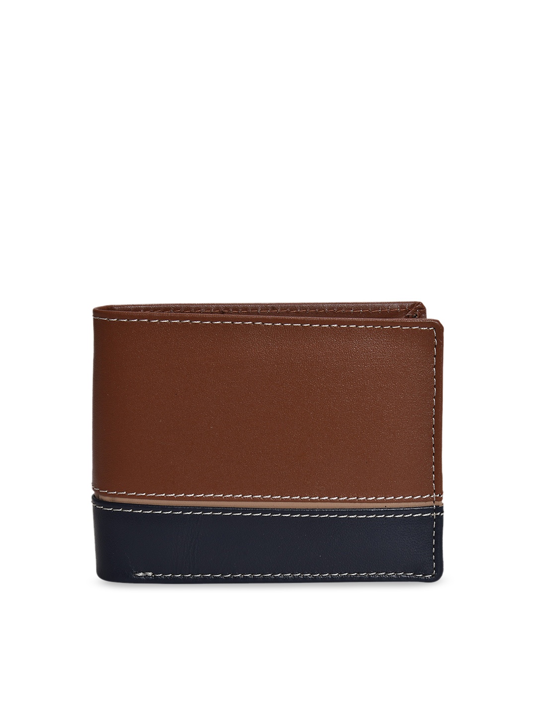 

Peseta Men Tan & Navy Blue Colourblocked Two Fold Leather Wallet