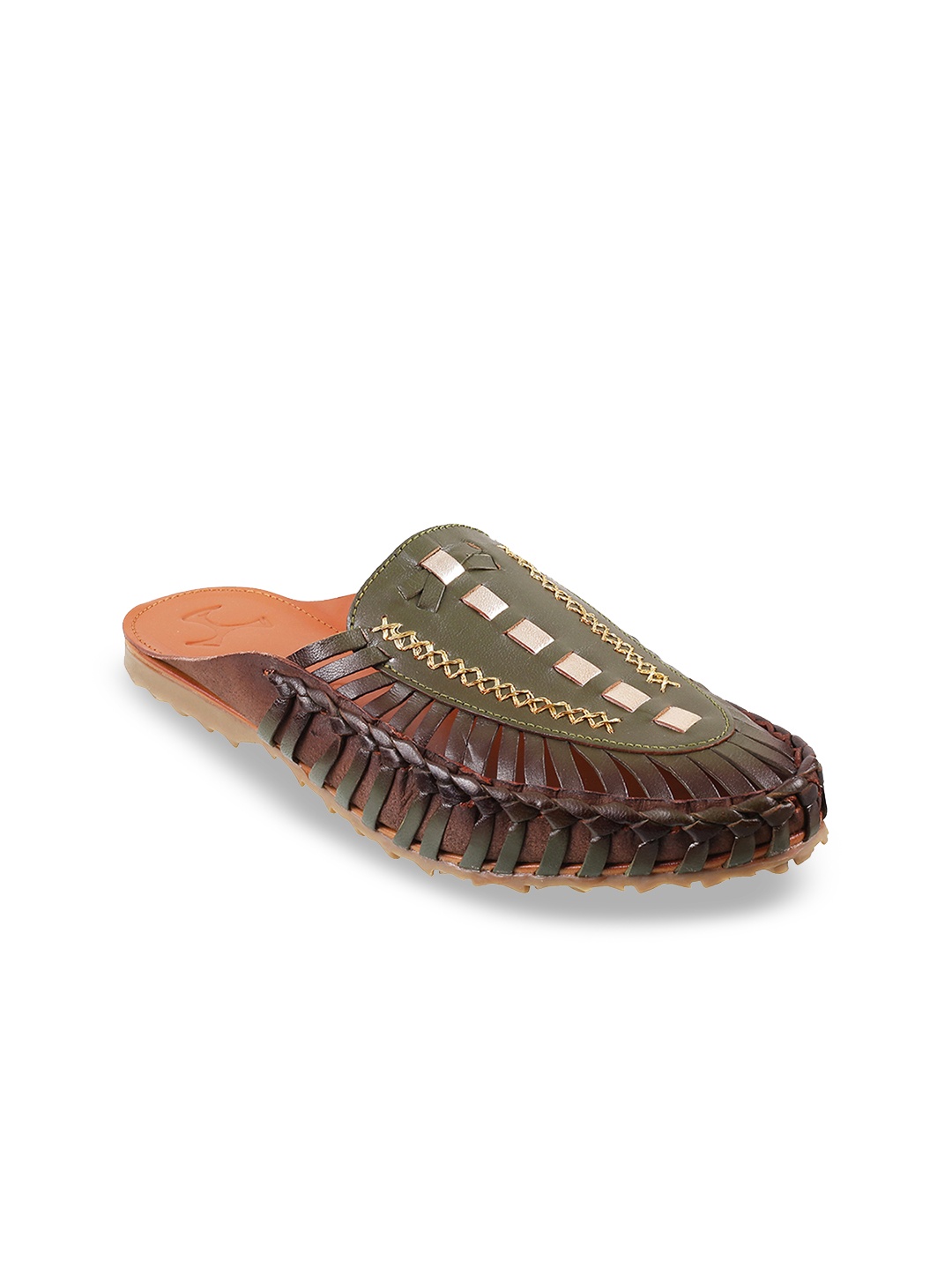 

Mochi Men Green Embellished Leather Shoe-Style Sandals