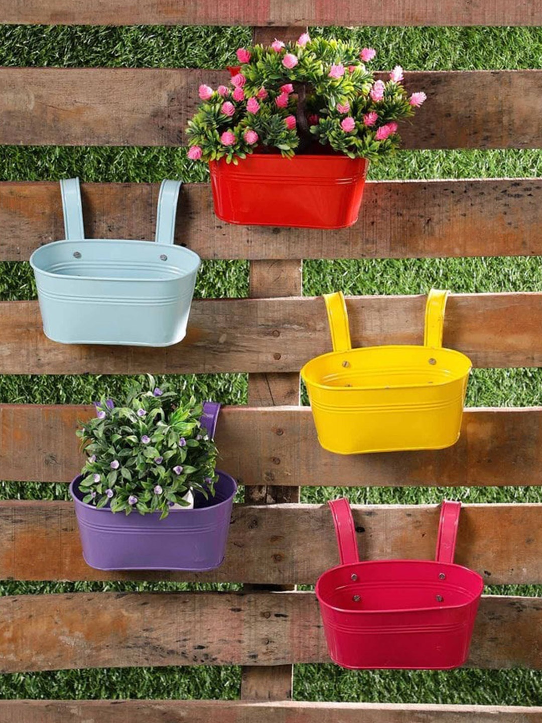 

green girgit Set of 5 Solid Planters, Multi