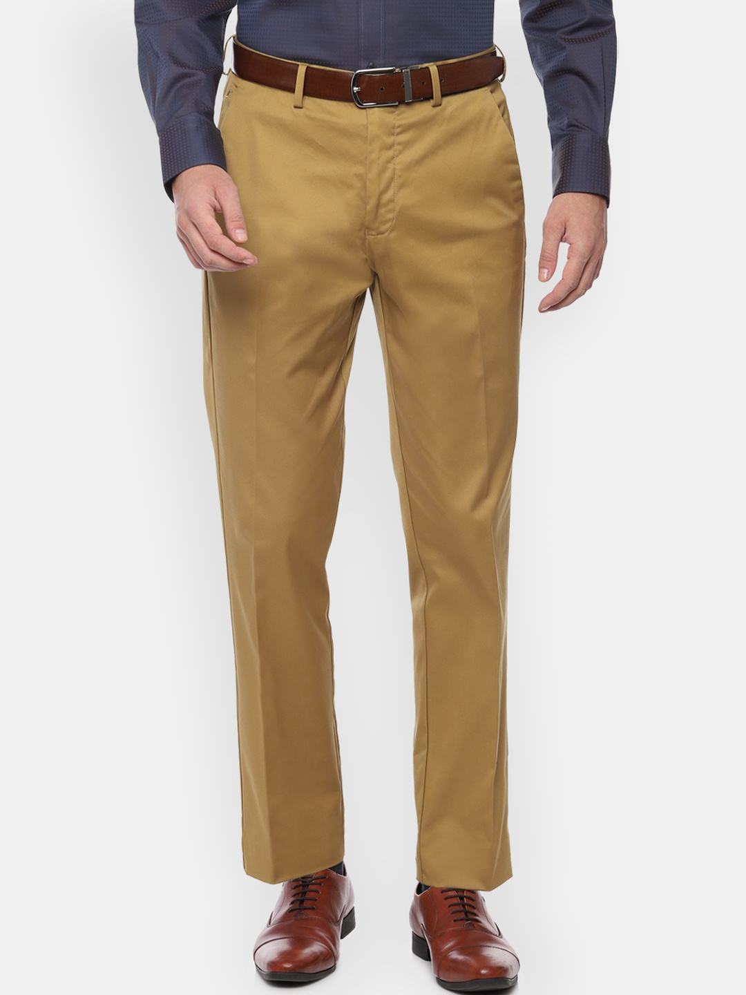 

Louis Philippe Men Khaki Solid Regular Trousers