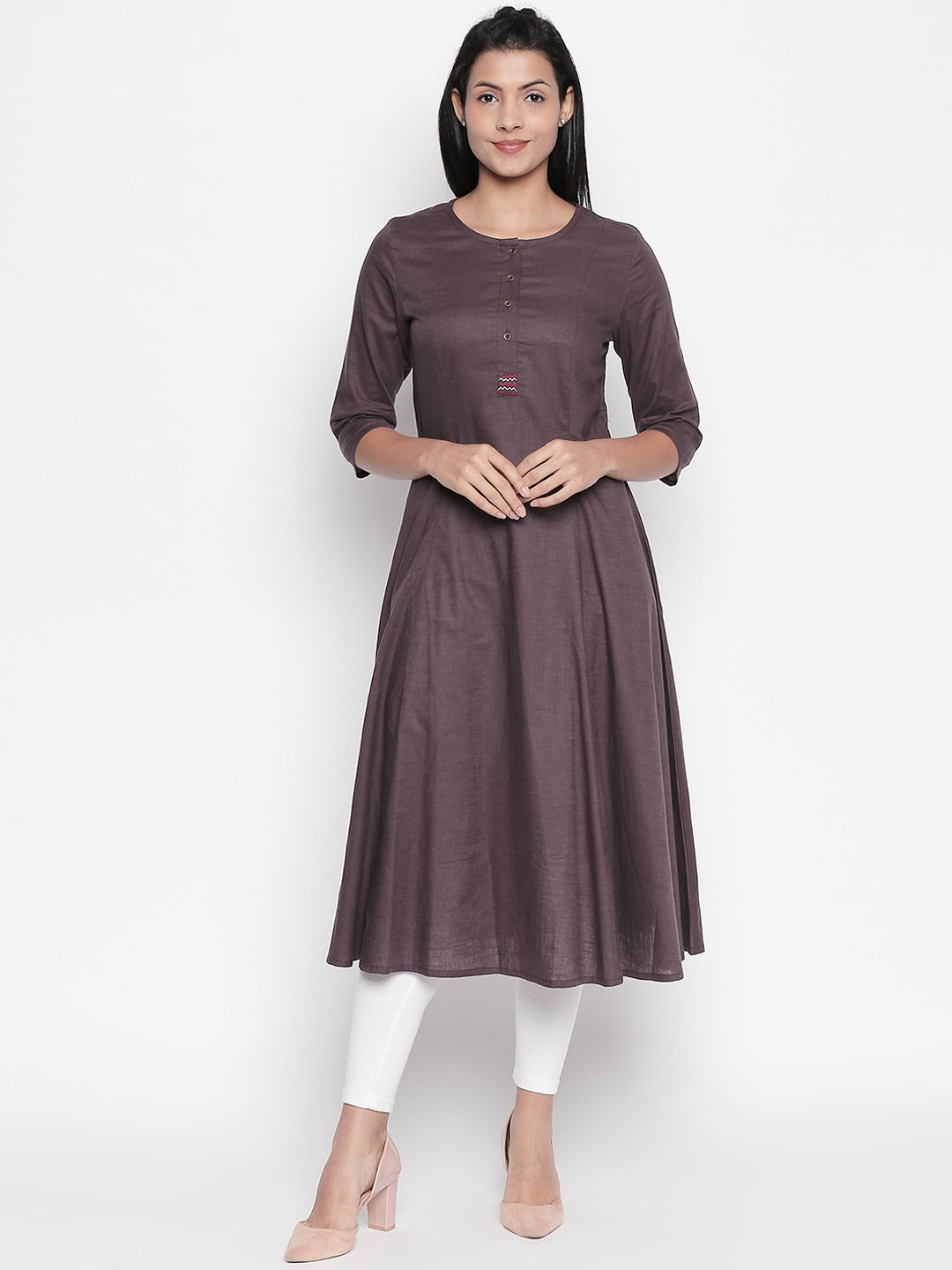 

RANGMANCH BY PANTALOONS Women Charcoal Solid Anarkali Kurta
